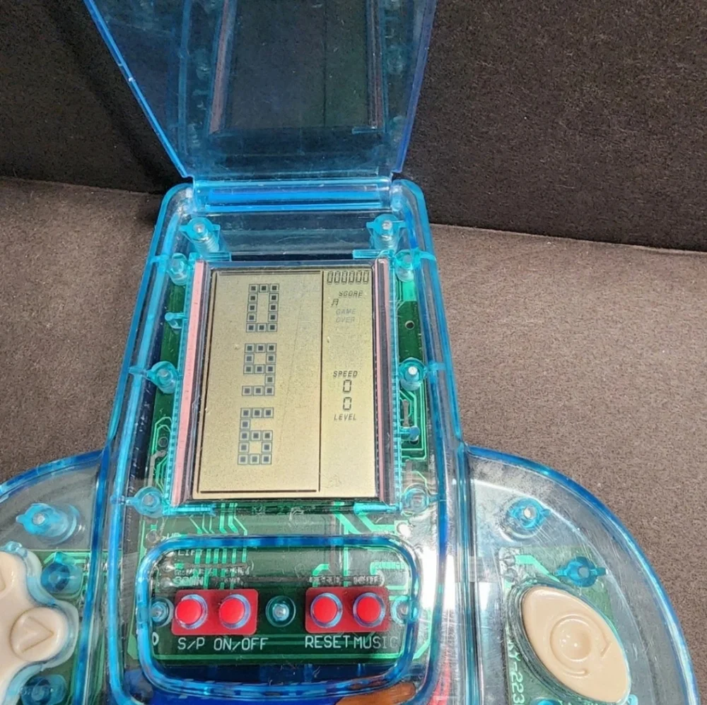 Pocket Game Player‎ Handheld Brick Game Console Transparent Blue Flip Top Retro